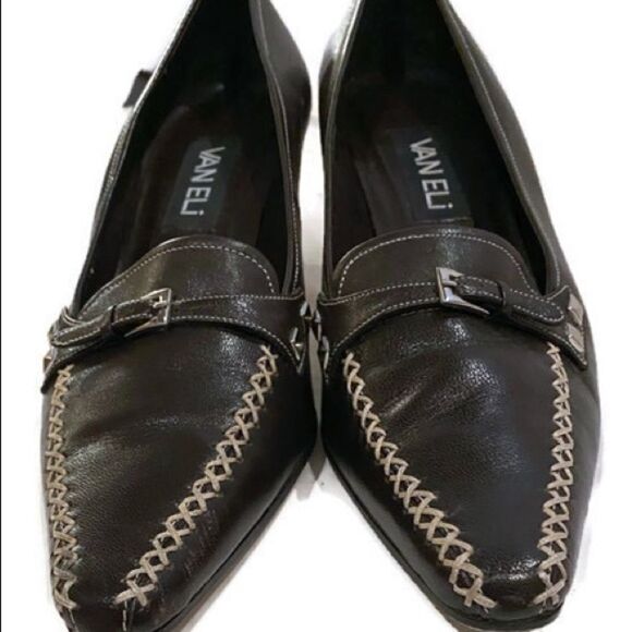 Vaneli Brown Leather Pointed Toe Heels 7.5 7.5M - Picture 3 of 7